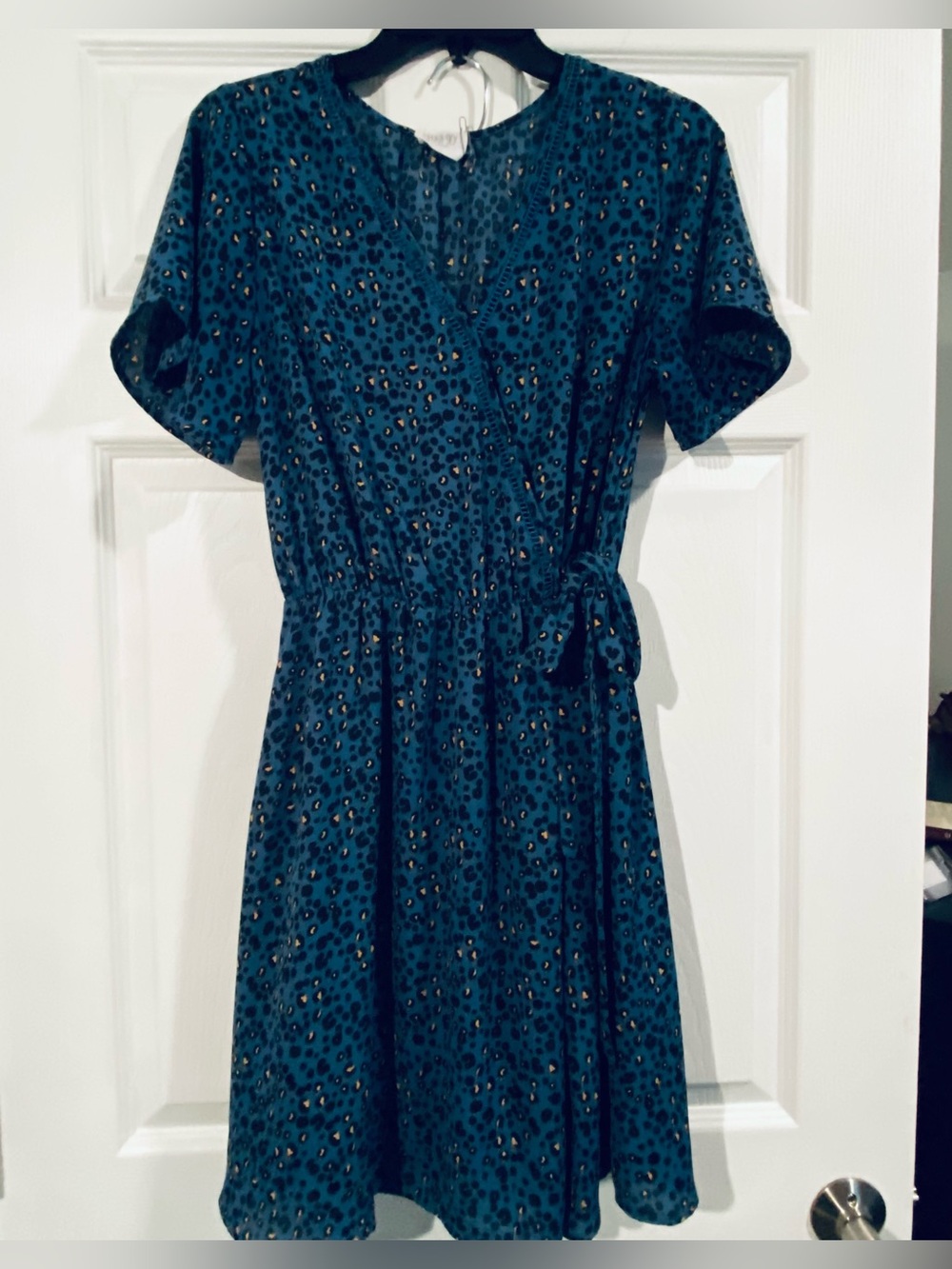 Sienna Sky Teal Leopard-Print Wrap Dress